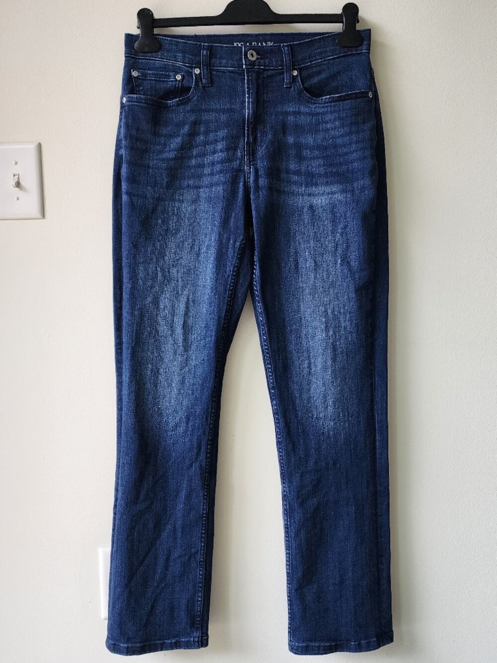 30x31 Jeans Tailored Fit Jos A Bank Mens Blue Dark Denim Wash Cotton Blend Size